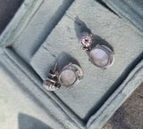14k white gold Australian opal dangle estate earrings