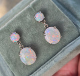 14k white gold Australian opal dangle estate earrings