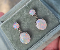 14k white gold Australian opal dangle estate earrings