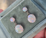14k white gold Australian opal dangle estate earrings