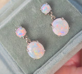 14k white gold Australian opal dangle estate earrings