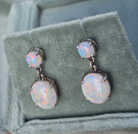 14k white gold Australian opal dangle estate earrings