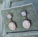 14k white gold Australian opal dangle estate earrings