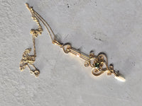 10k gold Victorian green tourmaline & seed pearl necklace pendant lavaliere
