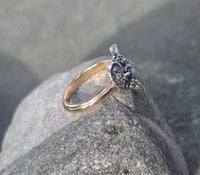 silver + 14k gold WOLF FOX diamond and ruby ring