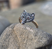 silver + 14k gold WOLF FOX diamond and ruby ring