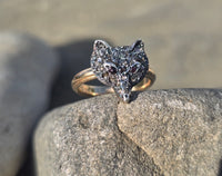 silver + 14k gold WOLF FOX diamond and ruby ring