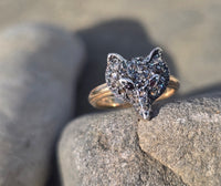 silver + 14k gold WOLF FOX diamond and ruby ring