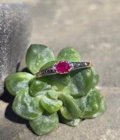 18ct gold two tone ruby solitaire engraved antique ring