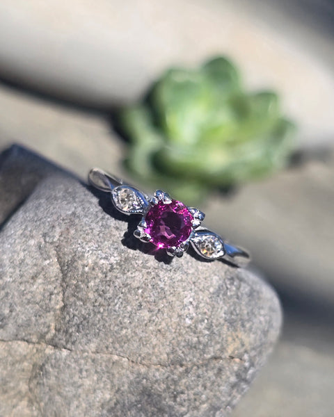platinum pink sapphire and diamond estate ring