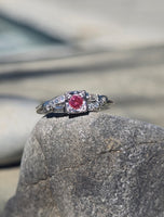 18k white gold pink diamond estate ring