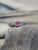 18k white gold pink diamond estate ring