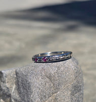 18k white gold ruby vintage Art Deco engraved wedding band