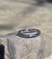 18k white gold ruby vintage Art Deco engraved wedding band