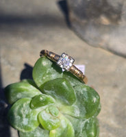 14k gold two tone diamond solitaire antique estate ring