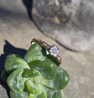 14k gold two tone diamond solitaire antique estate ring