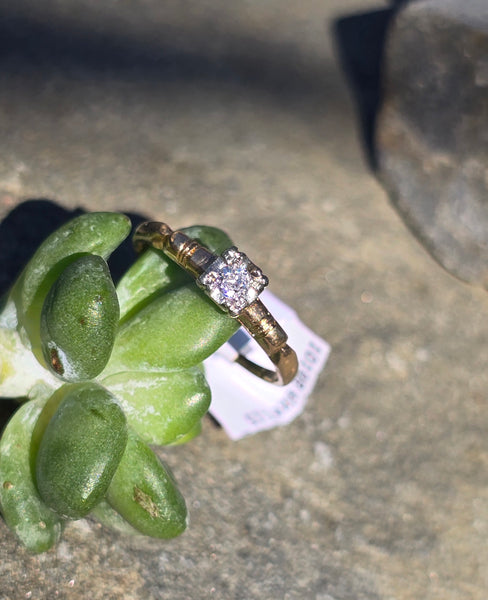 14k gold two tone diamond solitaire antique estate ring