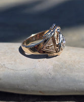 10k gold two-tone tone vintage diamond Masonic Freemason ring