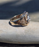 10k gold two-tone tone vintage diamond Masonic Freemason ring
