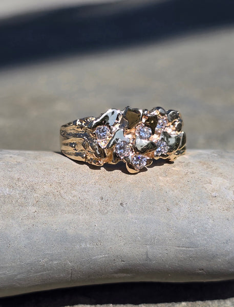 14k gold 6 diamond nugget estate band ring