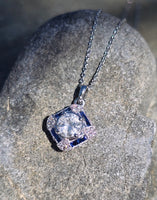 14k gold white gold sapphire & diamond DECO style necklace pendant