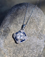 14k gold white gold sapphire & diamond DECO style necklace pendant