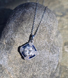 14k gold white gold sapphire & diamond DECO style necklace pendant