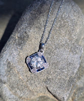 14k gold white gold sapphire & diamond DECO style necklace pendant