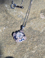 14k gold white gold sapphire & diamond DECO style necklace pendant