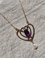 10k gold Victorian amethyst and pearl necklace pendant lavaliere