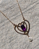 10k gold Victorian amethyst and pearl necklace pendant lavaliere