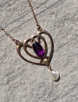10k gold Victorian amethyst and pearl necklace pendant lavaliere