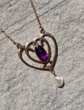 10k gold Victorian amethyst and pearl necklace pendant lavaliere