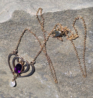 10k gold Victorian amethyst and pearl necklace pendant lavaliere