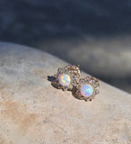 14k gold opal and diamond estate studs