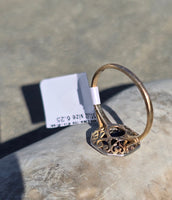 platinum & 14k gold blue sapphire and diamond halo antique ring