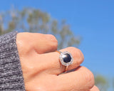 platinum & 14k gold blue sapphire and diamond halo antique ring