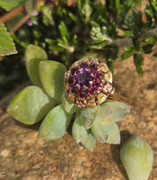 10k gold floral amethyst cluster antique ring