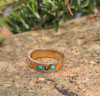 14k gold Victorian turquoise & pearl estate band ring