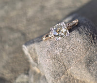 14k gold two tone floral diamond solitaire antique estate ring