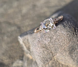 14k gold two tone floral diamond solitaire antique estate ring