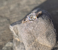 14k gold two tone floral diamond solitaire antique estate ring