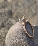 14k gold two tone floral diamond solitaire antique estate ring