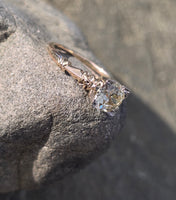 14k gold two tone floral diamond solitaire antique estate ring