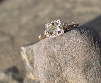 14k gold two tone floral diamond solitaire antique estate ring