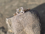 14k gold two tone floral diamond solitaire antique estate ring