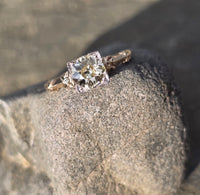 14k gold two tone floral diamond solitaire antique estate ring