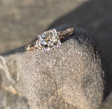 14k gold two tone floral diamond solitaire antique estate ring