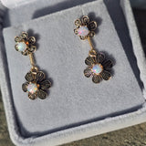 14k gold floral opal dangle estate earrings