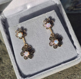 14k gold floral opal dangle estate earrings